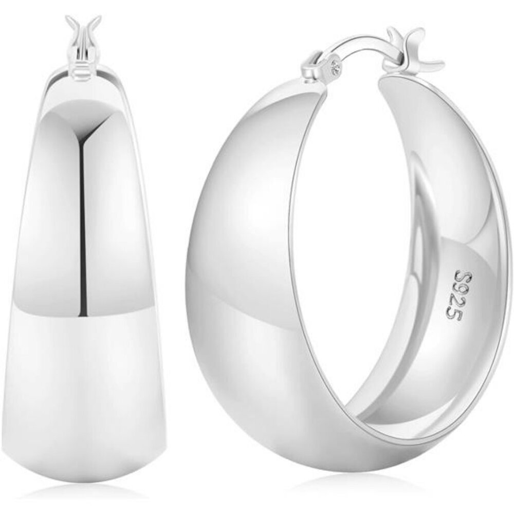 Sterling silver chunky hoop earrings wide thick lightweight gold plated hoops wo